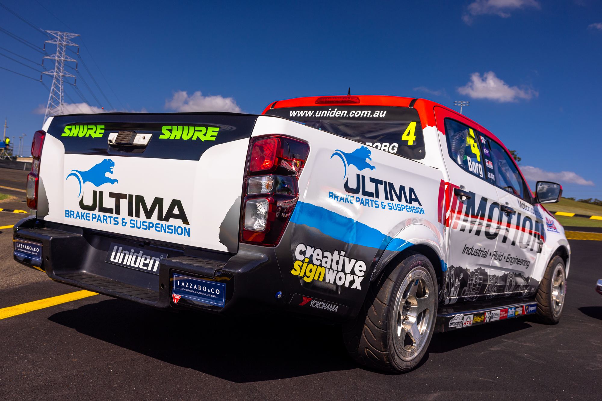 Rear of the #4 ute showing partner branding